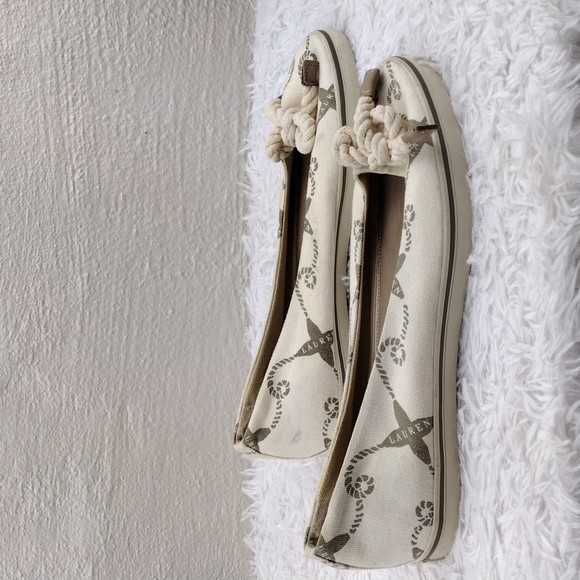 LAUREN Ralph Lauren Emilia Cream Canvas Nautical Slip On Flats 802077018 - Picture 2 of 14